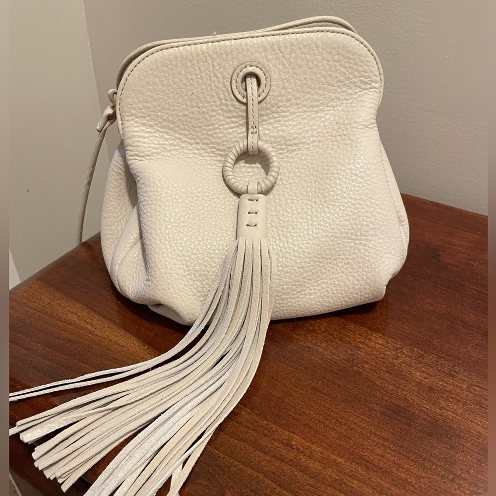 Off White Hobo Crossbody Bag with Tassel